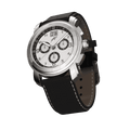 RAM Oinas R5011S1/4 Swiss watch with 40mm stainless steel case, white dial, black leather strap, and chronograph subdials.